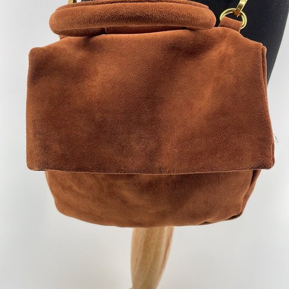 Anthropologie Cocoa Blake Wide Strap faux Suede Leather Crossbody Bag brown - Picture 10 of 13